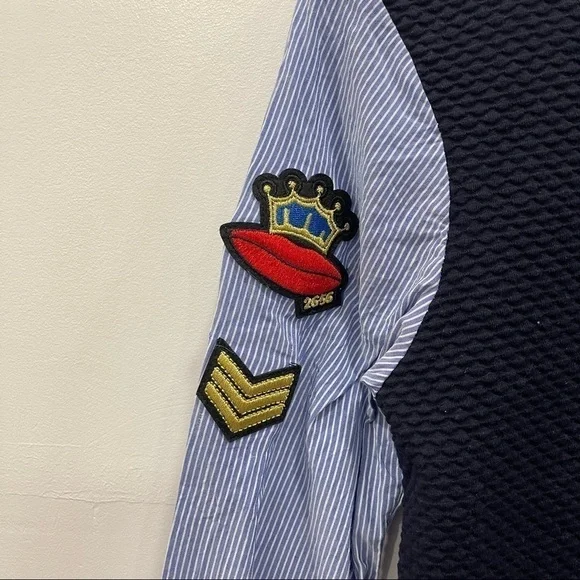 Zara Poplin Oversized 2 in 1 Collegiate Shirt Top Long Sleeve Size XS Blue - Picture 4 of 6